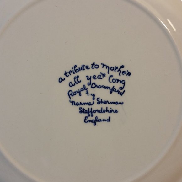 Vintage Royal Crownford Staffordshire Plate England Blue White Mother Happy Day - Picture 6 of 7